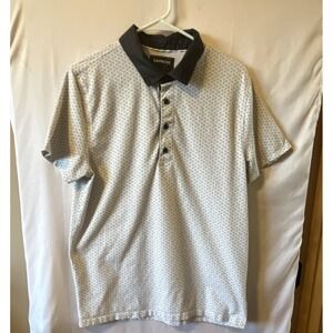 Express Men's Geometric Pattern Stretch Moisture Wicking Polo Shirt L Gray/Whit…